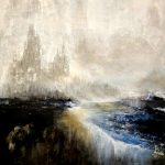 Haguier abstract landscape Painting named in The Mist 40 x 40 in
