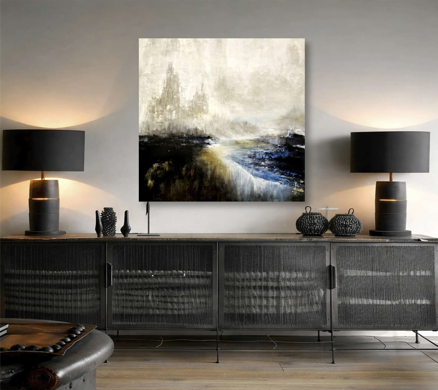 Haguier landscape painting named In the mist - 40 x 40 in (SOLD)
